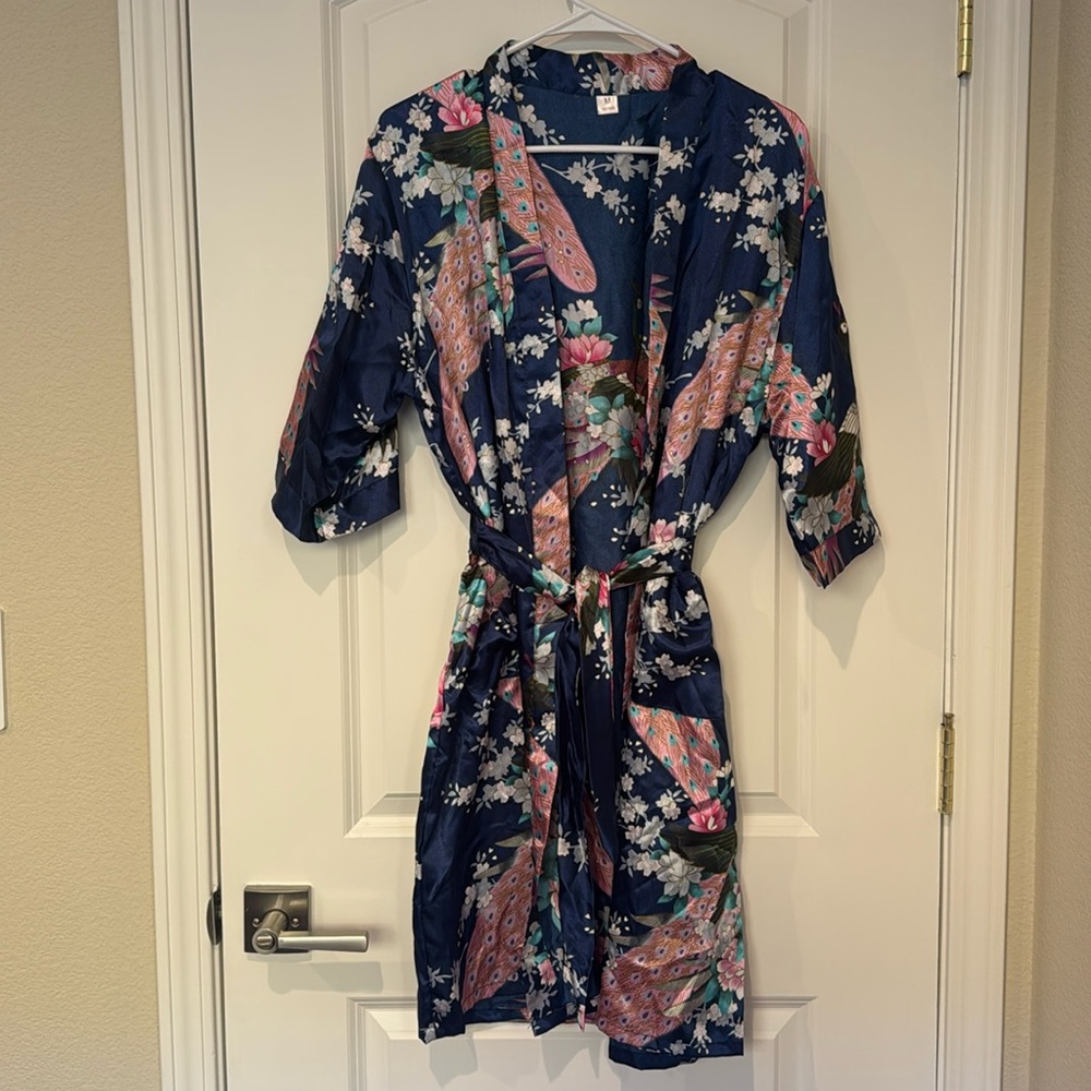 Silky Peacock Navy Robe